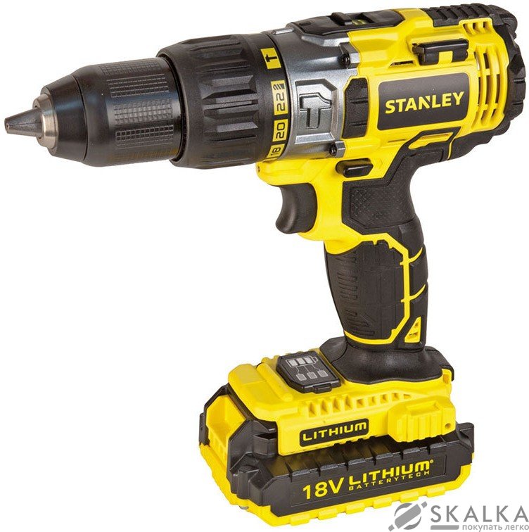 На фото Шуруповерт аккумуляторный STANLEY 18 V в кейсе 2.0 Ач Li-ion 13 мм (STDC18LHBK-RU)