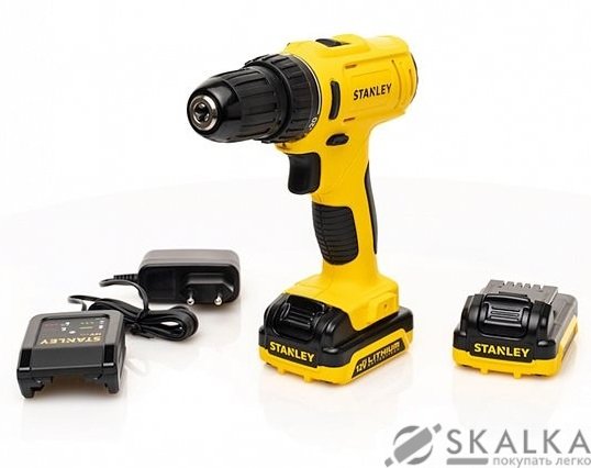 На фото Шуруповерт дрель аккумуляторный STANLEY 12 В, 2 x Li-ion 1.5 Ач, 10 мм в кейсе (SCD121S2K-RU)