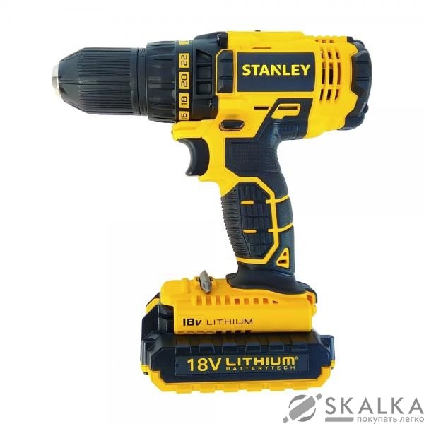 На фото Шуруповерт дрель аккумуляторный STANLEY 18 В, 2 Li-ion 1.5 Ач, 13 мм в кейсе (SCD20S2K-RU)
