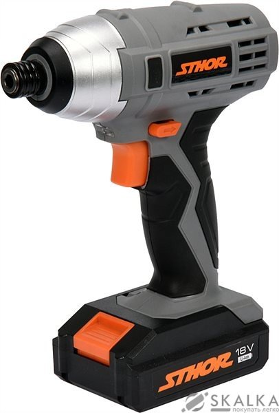 На фото Шуруповерт аккумуляторный STHOR Li-ion 18 В, 1.3 Ач, 100 Nm, патрон 6.3 мм (78961)