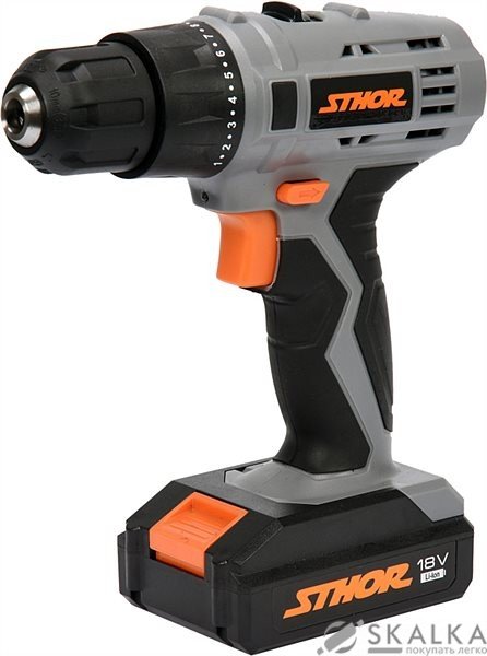 На фото Шуруповерт аккумуляторный STHOR Li-ion 18 В, 1.3 Ач, 22 Nm, патрон 10 мм (78972)