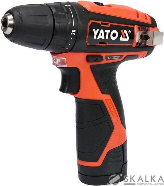 На фото Шуруповерт компактный аккумуляторный YATO Li-ion 12 В, 2 Ач, 30 Нм, патрон 10 мм (YT-82901)