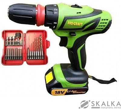На фото Шуруповерт Procraft РА-18 PRO с DFR патроном и набор инструмента