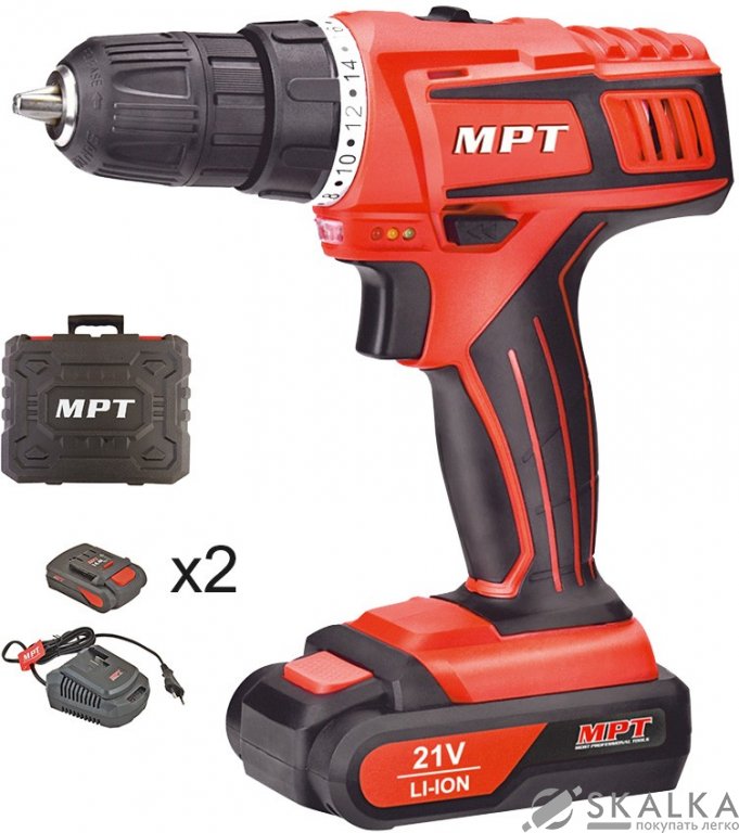На фото Шуруповерт Mastertool PROFI 21V Li-ion 1.5 Ач, 0-400/1450 об/мин, 10мм, 2 АКБ, кейс (MCDT2126.B2)