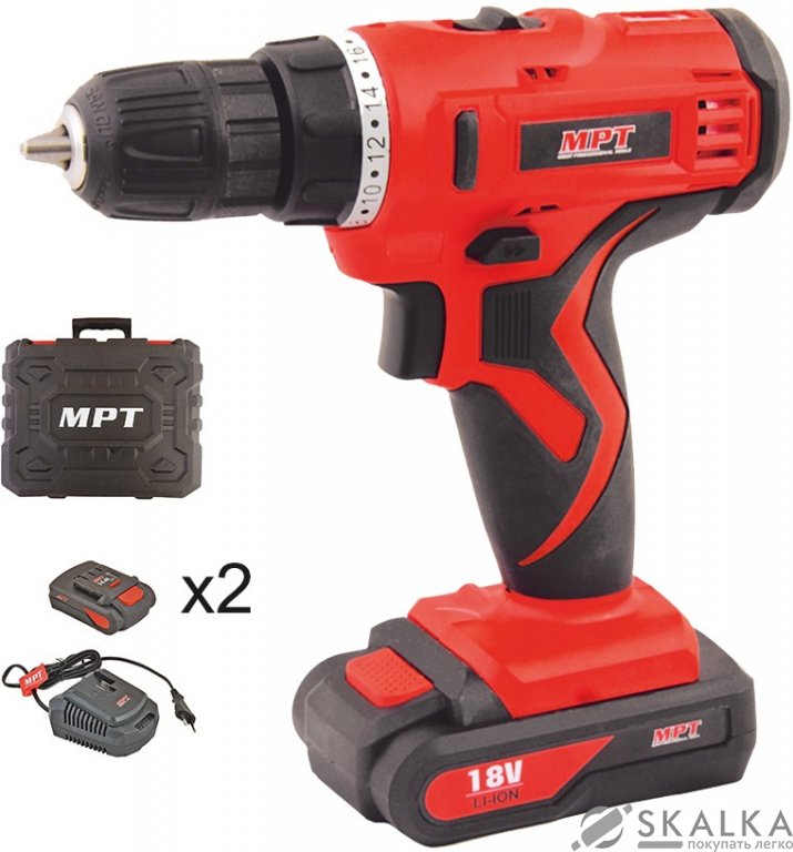 На фото Шуруповерт Mastertool PROFI 18V Li-ion 1.3 Ач, 0-400/1450 об/мин, 10мм, 2 АКБ, кейс (MCDT1823.A2)