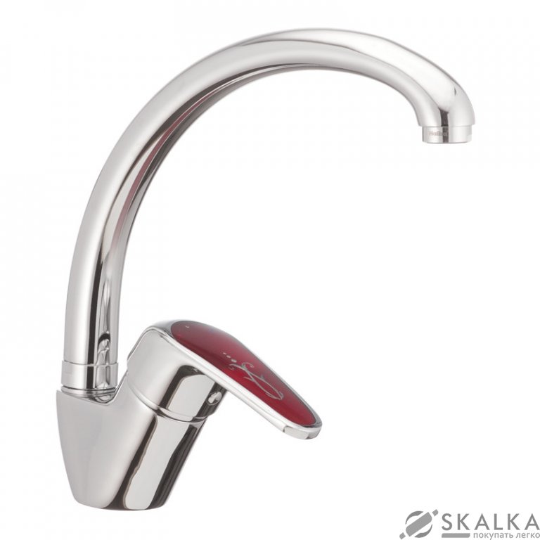 На фото Смеситель для кухни Haiba MAGIC 011 с красной ручкой (HB0699)