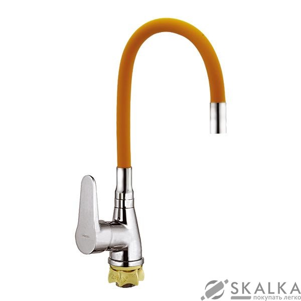 Смеситель для кухни ZERIX SOP7 045 с оранжевым гибким изливом (ZX2665) На фото Смеситель для кухни ZERIX SOP7 045 с оранжевым гибким изливом (ZX2665)