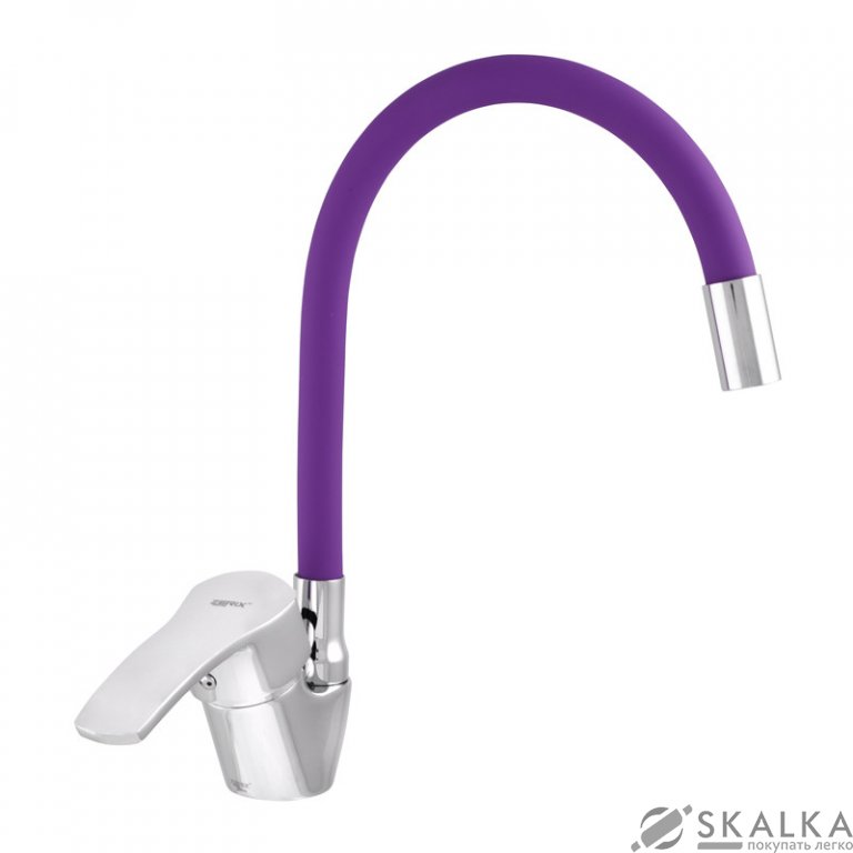 Смеситель для кухни ZERIX YUB 279 с фиолетовым гибким изливом (ZX0442) На фото Смеситель для кухни ZERIX YUB 279 с фиолетовым гибким изливом (ZX0442)