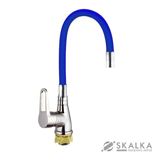 На фото Смеситель для кухни ZERIX SOP7 146 с синим гибким изливом (ZX2655)