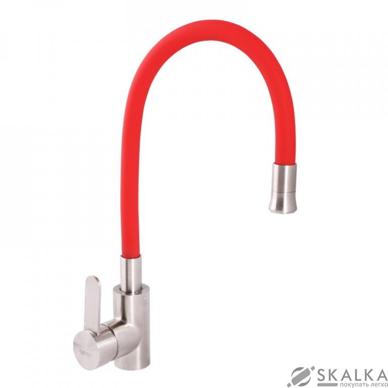 На фото Смеситель для кухни ZERIX LR74004-1 с красным гибким изливом (LL1476)