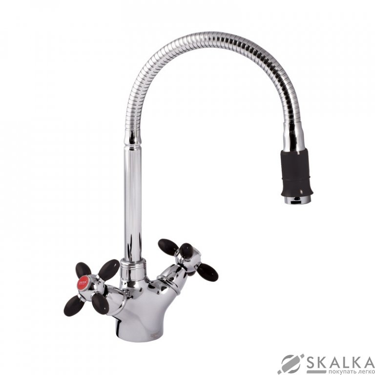 Смеситель для кухни ZERIX Z5860-6 (черные ручки) (ZX0348) На фото Смеситель для кухни ZERIX Z5860-6 (черные ручки) (ZX0348)