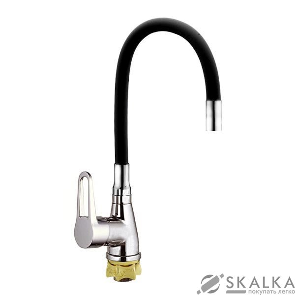 На фото Смеситель для кухни ZERIX SOP7 146 с черным гибким изливом (ZX2654)