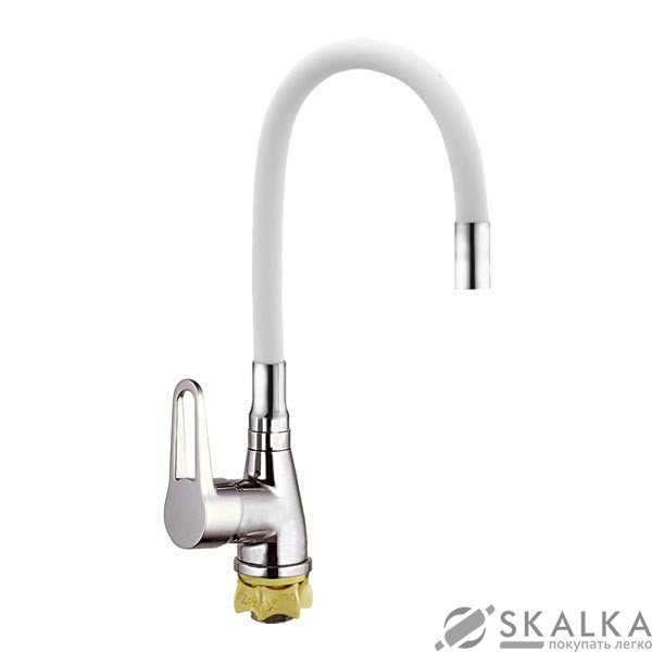 На фото Смеситель для кухни ZERIX SOP7 146 с белым гибким изливом (ZX2660)