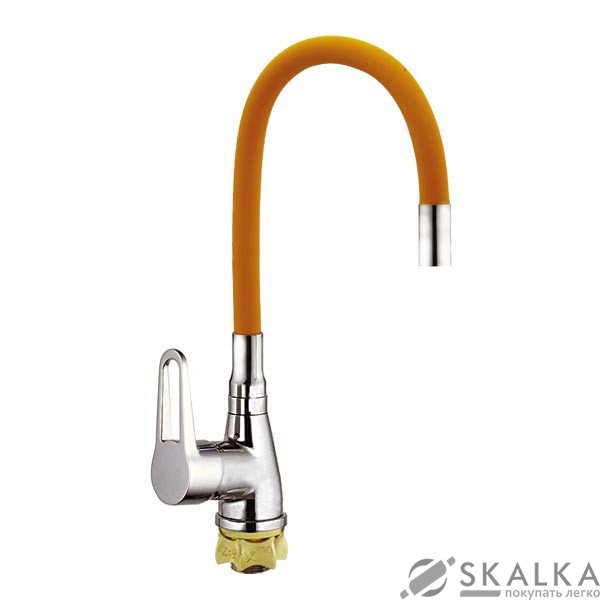 Смеситель для кухни ZERIX SOP7 146 с оранжевым гибким изливом (ZX2657) На фото Смеситель для кухни ZERIX SOP7 146 с оранжевым гибким изливом (ZX2657)