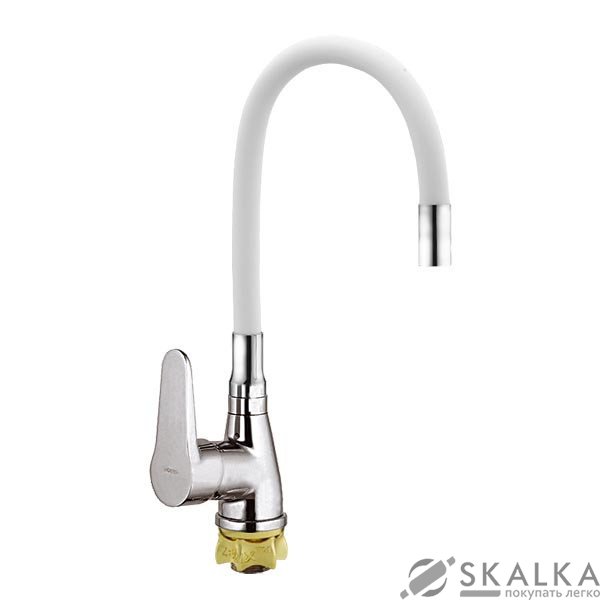 На фото Смеситель для кухни ZERIX SOP7 045 с белым гибким изливом (ZX2668)
