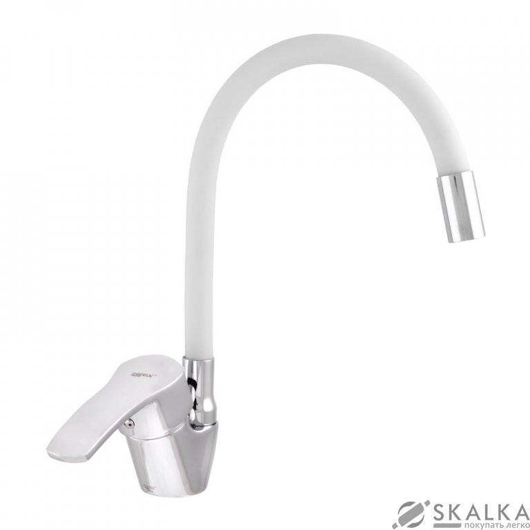Смеситель для кухни ZERIX YUB 279 с белым гибким изливом (ZX1581) На фото Смеситель для кухни ZERIX YUB 279 с белым гибким изливом (ZX1581)