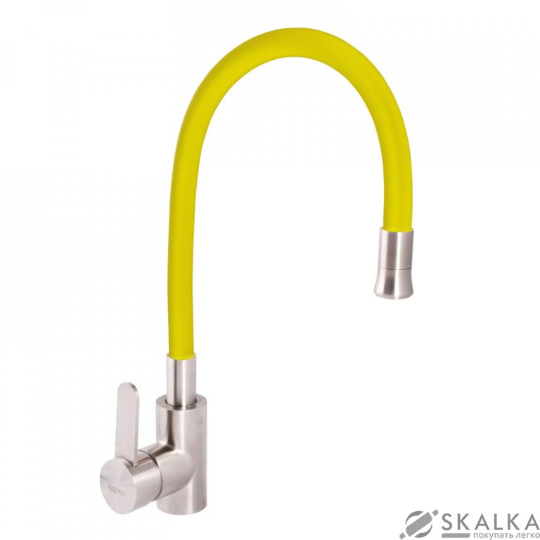 На фото Смеситель для кухни ZERIX LR74004-4 с желтым гибким изливом (LL1477)