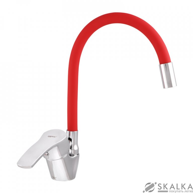 На фото Смеситель для кухни ZERIX YUB 279 с красным гибким изливом (ZX0441)