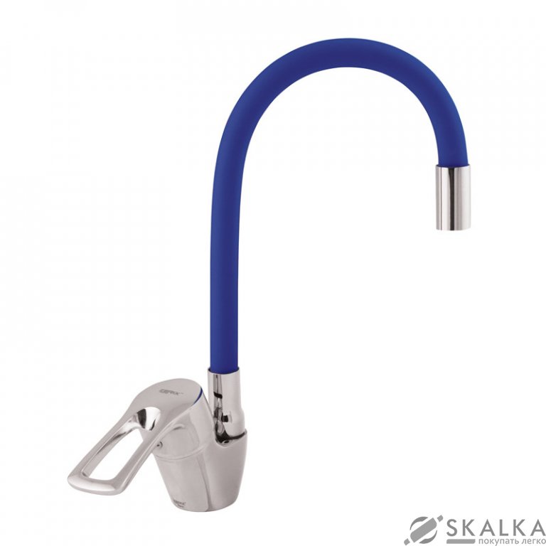 На фото Смеситель для кухни ZERIX YUB 181 с синим гибким изливом (ZX0436)