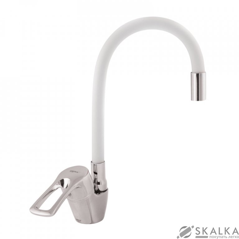 На фото Смеситель для кухни ZERIX YUB 181 с белым гибким изливом (ZX1580)