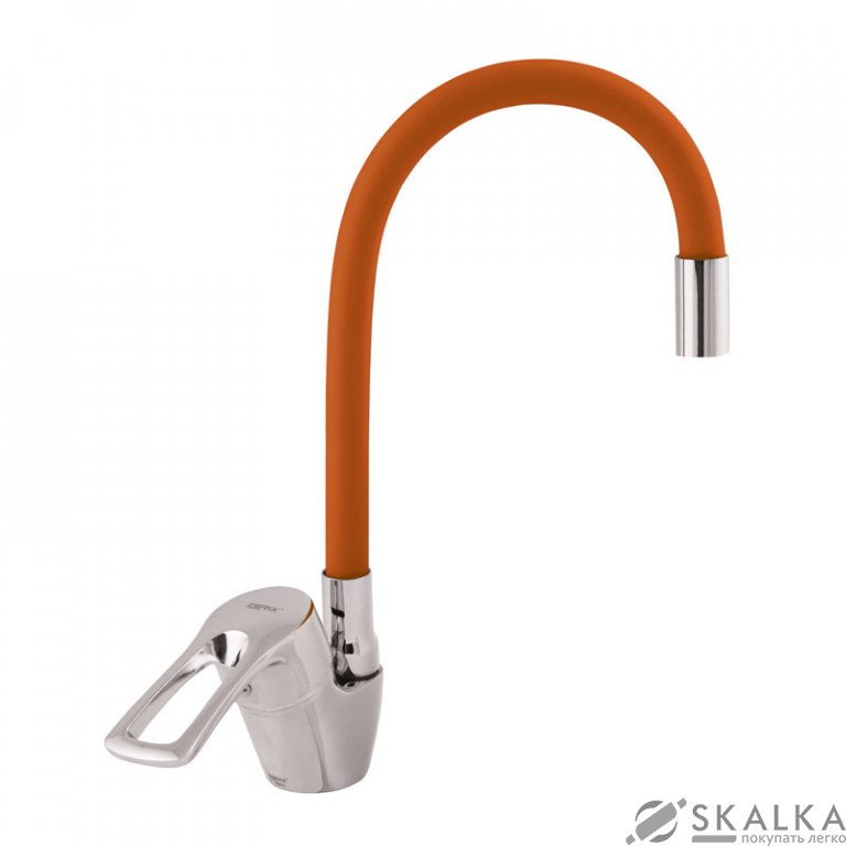 На фото Смеситель для кухни ZERIX YUB 181 с оранжевым гибким изливом (ZX0434)