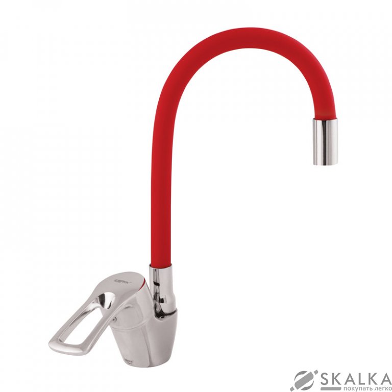 Смеситель для кухни ZERIX YUB 181 с красным гибким изливом (ZX0435) На фото Смеситель для кухни ZERIX YUB 181 с красным гибким изливом (ZX0435)