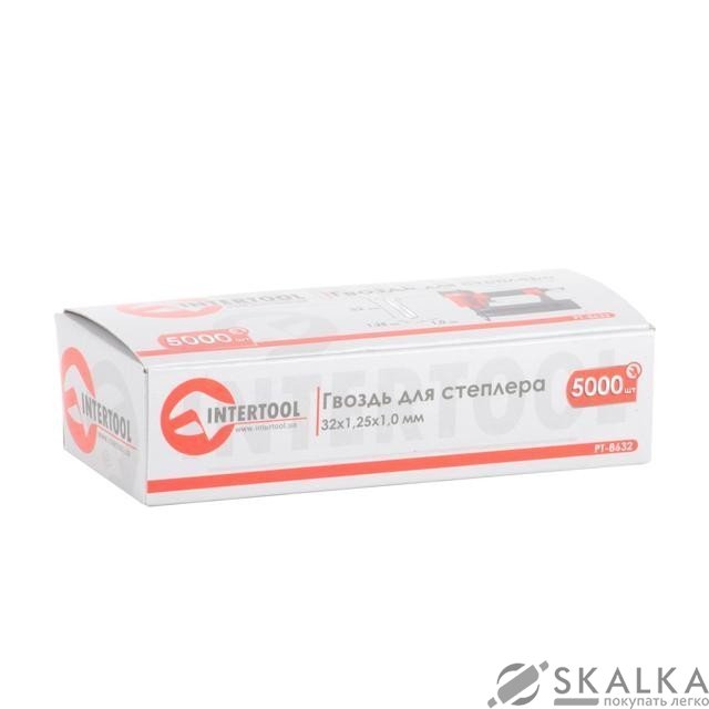 Гвоздь Intertool для степлера 32мм 1.0*1.25мм 5000шт/упак (PT-8632) На фото Гвоздь Intertool для степлера 32мм 1.0*1.25мм 5000шт/упак (PT-8632)