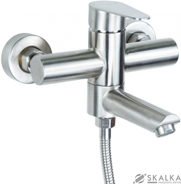 На фото Смеситель для ванны Aquatica HT 35 гусак прямой 100мм дивертор встроенный картриджный SS (HT-2C171P)