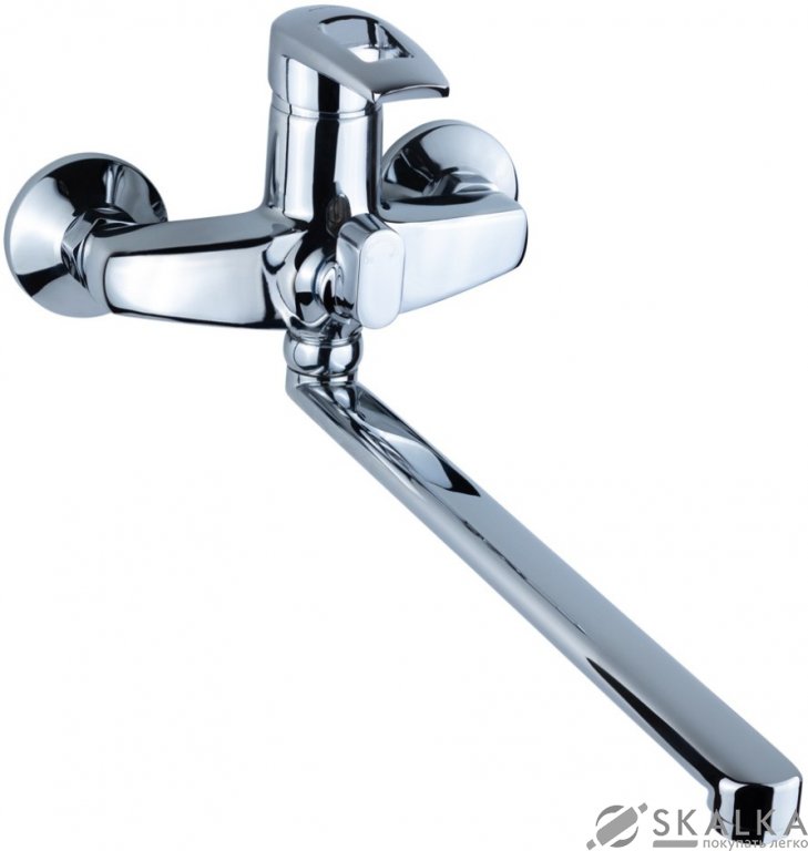 На фото Смеситель для ванны Aquatica KM D35 гусак прямой 350мм дивертор встроенный картриджный (KM-2C233C)