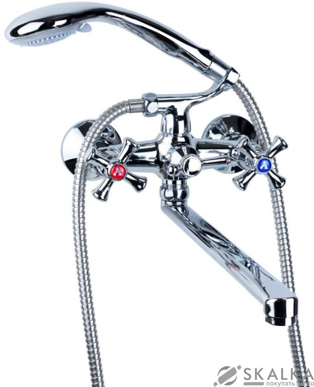 На фото Смеситель для ванны Aquatica PL 1/2" гусак прямой 350мм дивертор встроенный шаровый (PL-5C255C)