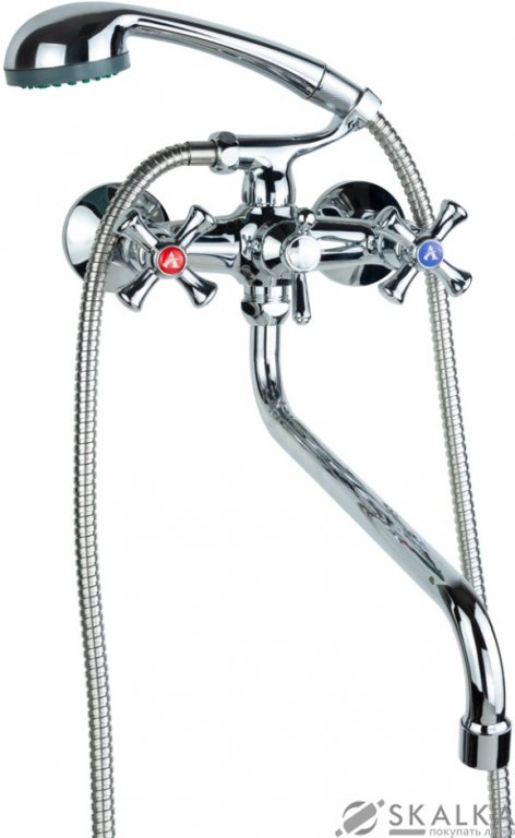 На фото Смеситель для ванны Aquatica PL 1/2" гусак изогнутый дивертор встроенный шаровый (PL-5C455C)