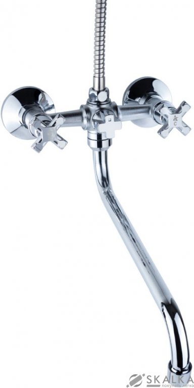 Смеситель для ванны Aquatica QN 1/2" гусак изогнутый дивертор встроенный шаровый (QN-2C458C) На фото Смеситель для ванны Aquatica QN 1/2" гусак изогнутый дивертор встроенный шаровый (QN-2C458C)