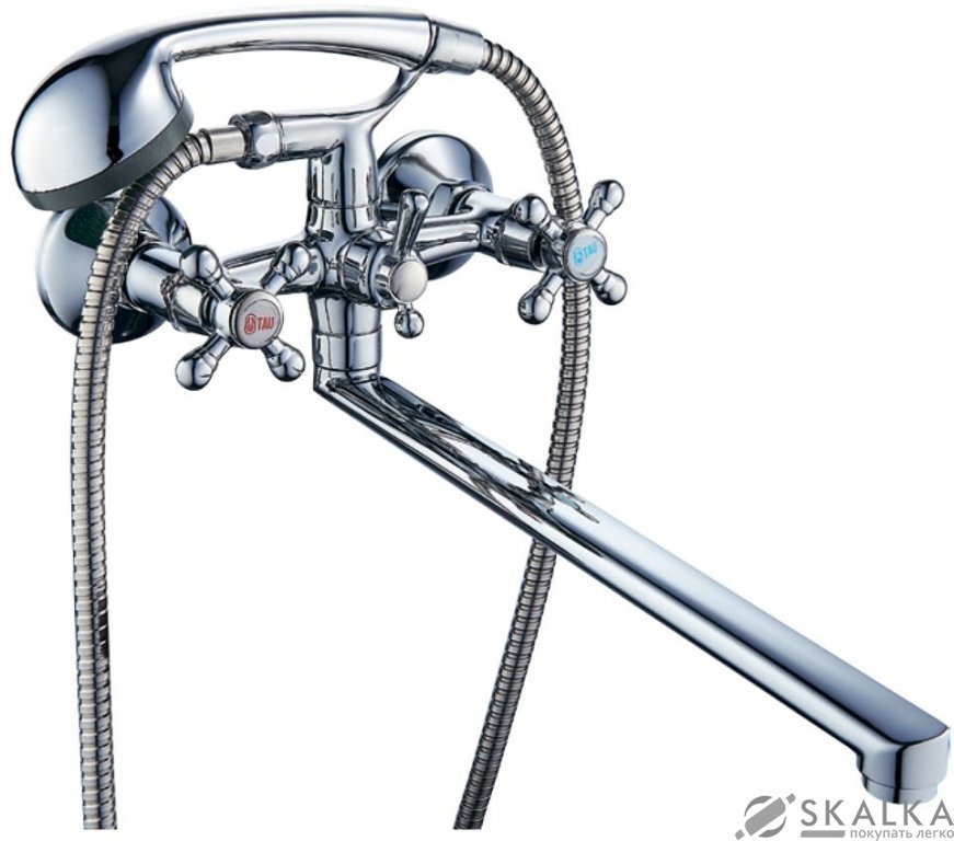 На фото Смеситель для ванны Tau VD 1/2" гусак прямой 350мм дивертор встроенный шаровый (VD-5C261C)