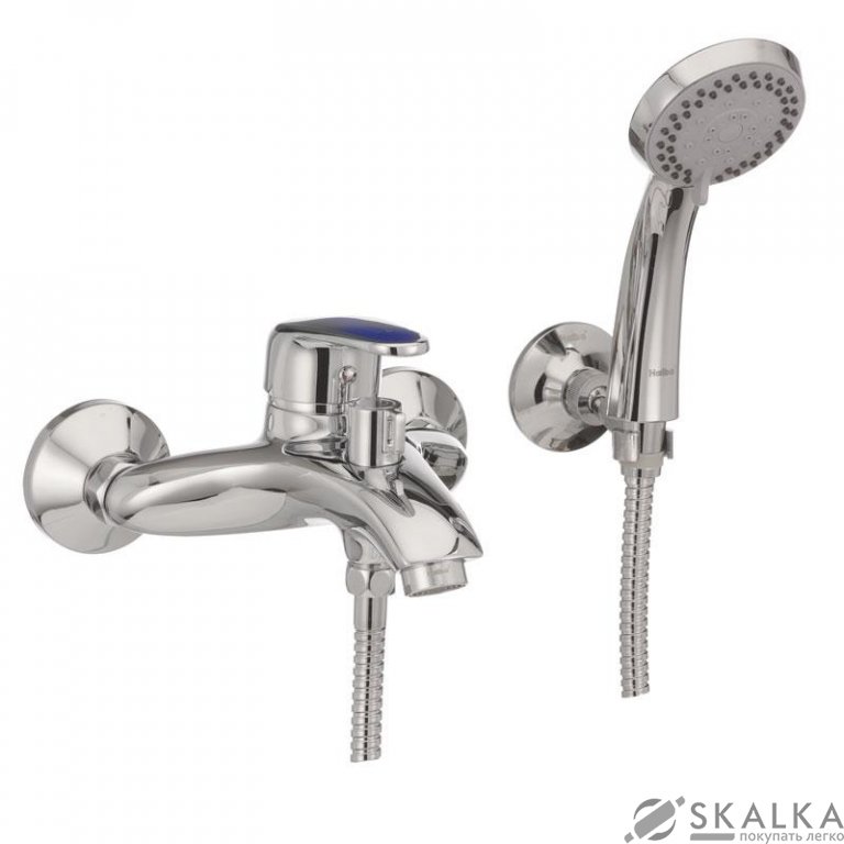 На фото Смеситель для ванны Haiba MAGIC 009 с синей ручкой (HB0697)