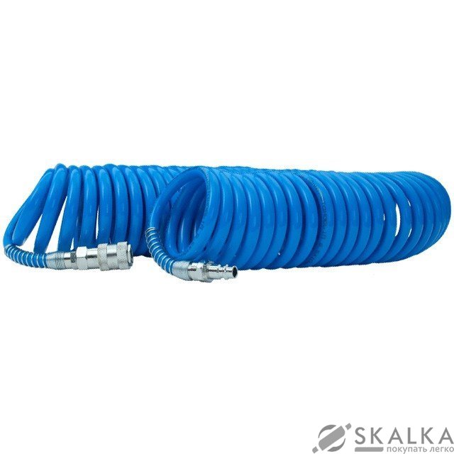 На фото Шланг Intertool спиральный полиуретановый 6.5*10мм, 20м с быстроразъемными соединениями (PT-1713)