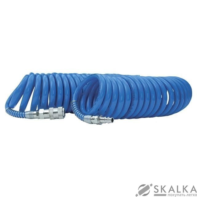 На фото Шланг Intertool спиральный полиуретановый 8*12мм, 15м с быстроразъемными соединениями (PT-1717)