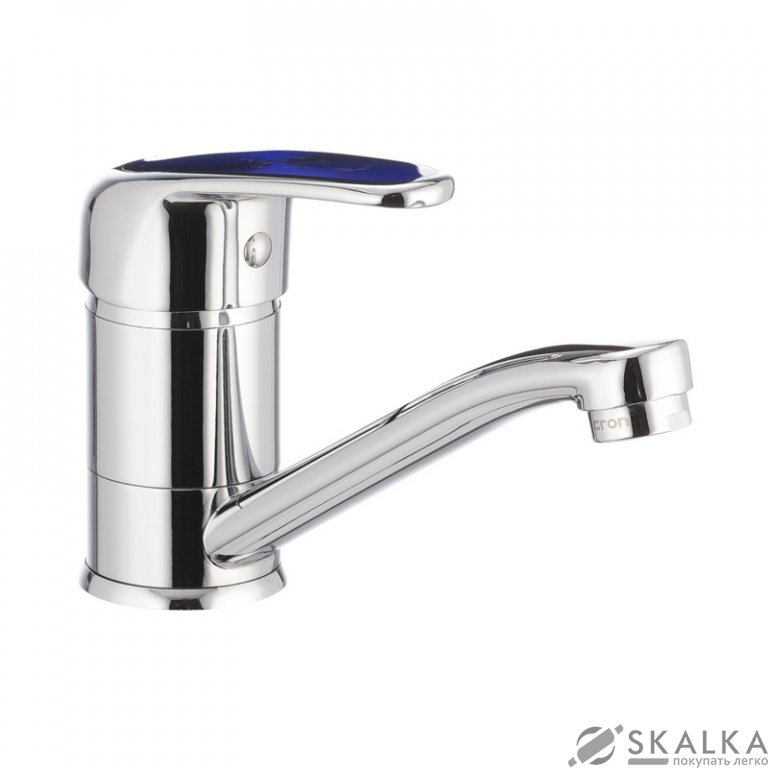 На фото Смеситель для раковины CRON MAGIC 004 (излив 15 см) (синяя ручка) (CR0150)