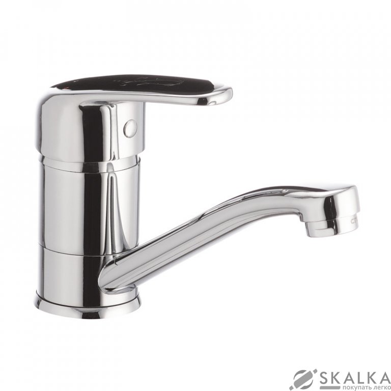 На фото Смеситель для умывальника CRON MAGIC 555 (излив 15 см) (черная ручка) (CR0131)