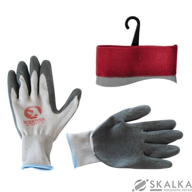 На фото Перчатка Intertool вязанная синтетическая с серым рифленым латексом на ладони 10 (SP-0121)