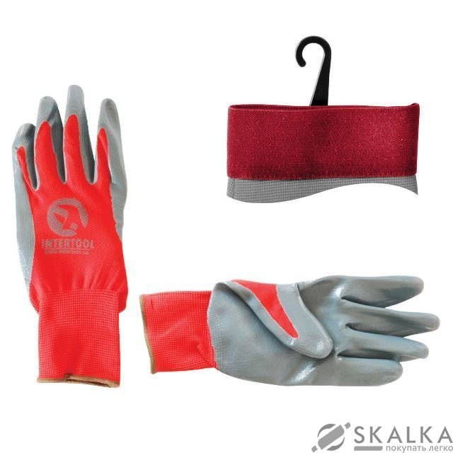 Перчатка Intertool красная вязанная синтетическая, покрытая серым нитрилом на ладони 10 (SP-0124) На фото Перчатка Intertool красная вязанная синтетическая, покрытая серым нитрилом на ладони 10 (SP-0124)