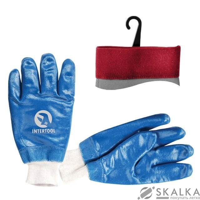 Перчатка Intertool маслостойкая х/б трикотаж покрытая нитрилом c вязаным манжетом 10.5" синяя (SP-01 На фото Перчатка Intertool маслостойкая х/б трикотаж покрытая нитрилом c вязаным манжетом 10.5" синяя (SP-01