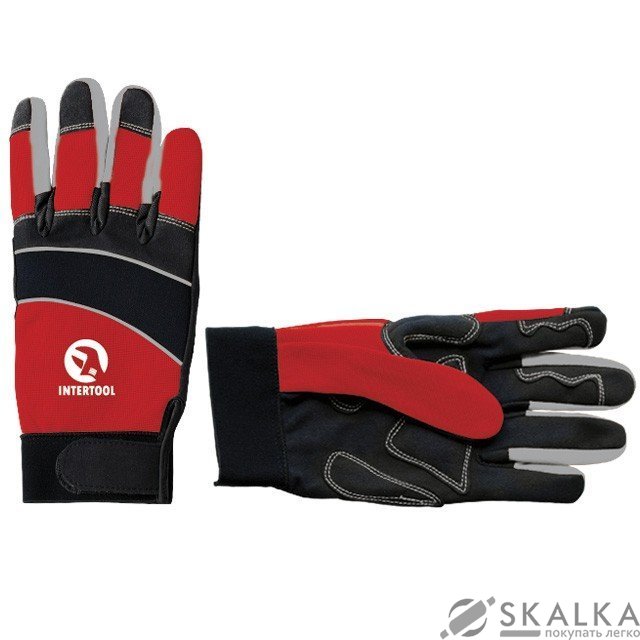 На фото Перчатка Intertool Microfiber со вставками спандекса и неопрена, эластичный манжет на липучке, 9" (S