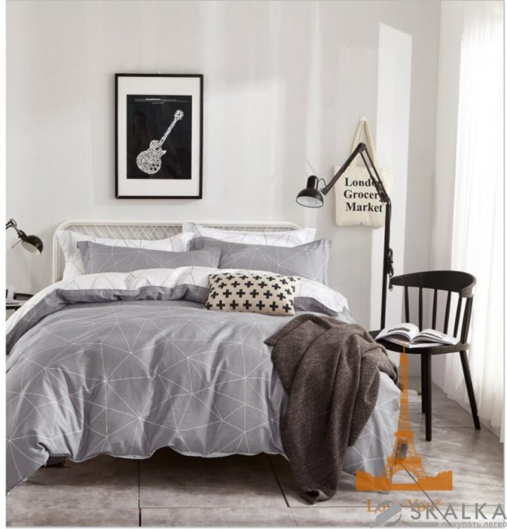 На фото Постельное белье Love you Сатин Серое Полуторное (187007)