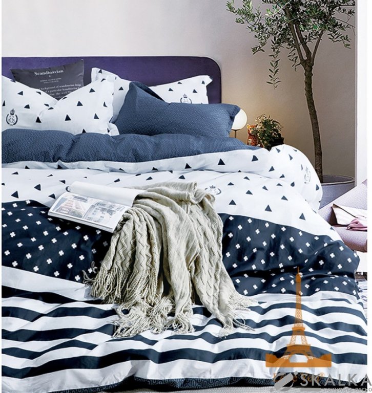 На фото Постельное белье Love you Сатин Синее-Белое Евро (191059)