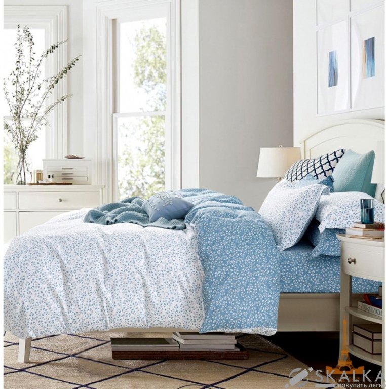 На фото Постельное белье Love you Сатин Белое-Голубое Евро (198068)