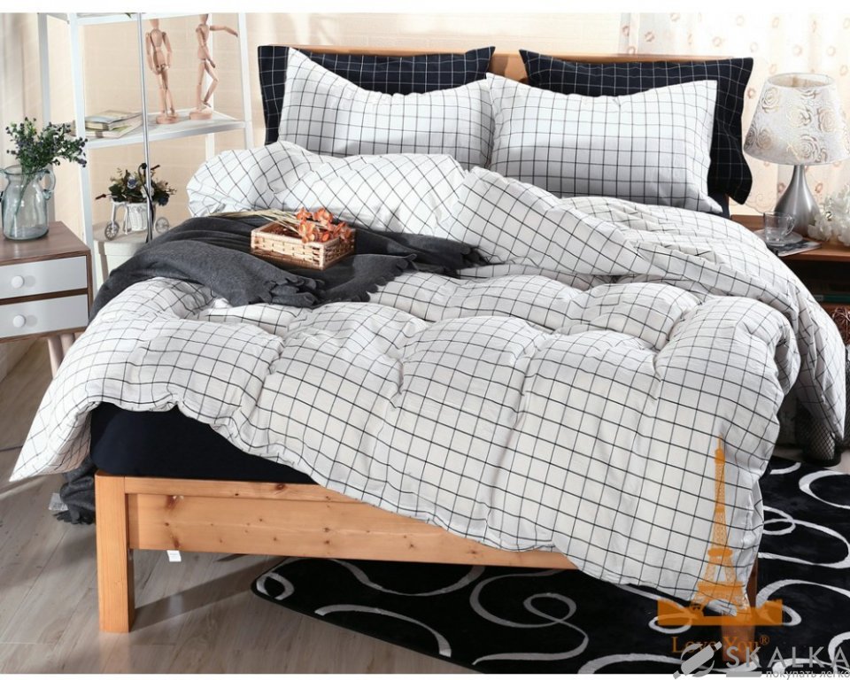 На фото Постельное белье Love you Сатин-lux Белое-Черное Евро (1803082)