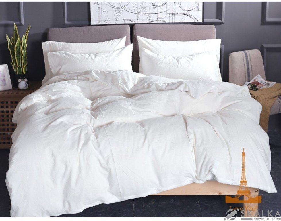 На фото Постельное белье Love you Сатин-lux Белое Евро (1803086)