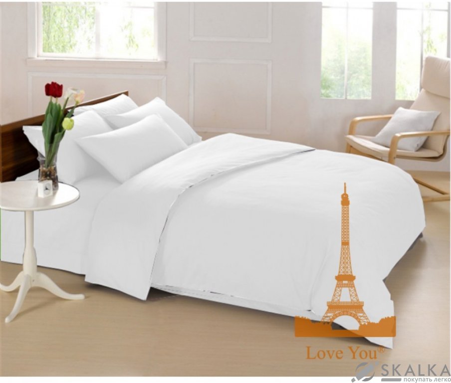 На фото Постельное белье Love you Полисатин Белое Евро (187121)