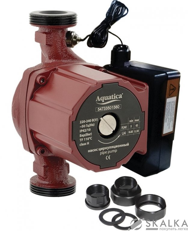 На фото Насос циркуляционный Aquatica 65 Вт Hmax 4 м Qmax 63 л/мин Ø1½" 180 мм + гайки Ø1" (774012)