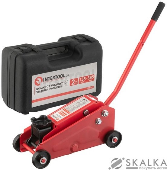 На фото Домкрат гидравлический подкатной Intertool 2т 135-385мм в кейсе (GT0109)